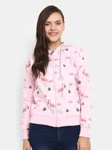 V-Mart Women Pink Printed Hooded Sweatshirt