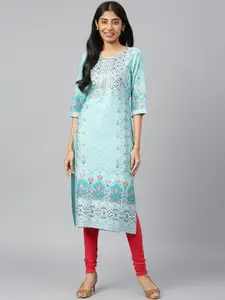 AURELIA Women Blue Ethnic Motifs Printed Kurta