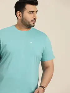 Sztori Men Plus Size Blue Solid T-shirt