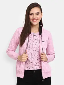 V-Mart Self Design Hooded Fleece Sweatshirt