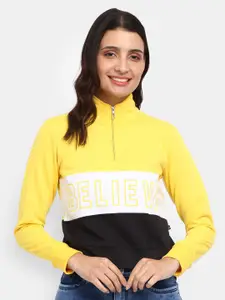 V-Mart Women Yellow Colourblocked Sweatshirt
