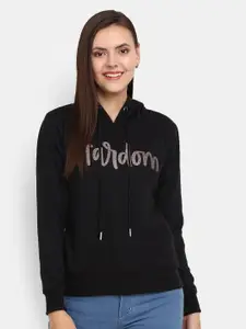 V-Mart Women Black Hooded Sweatshirt