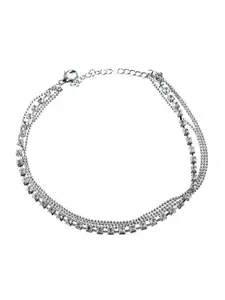Young & Forever Women Silver-Plated & White Crystal-Studded Cubic Zircon Dainty Anklet