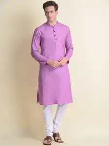 NAMASKAR Men Purple Pure Cotton Kurta with Churidar
