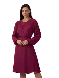 Style Island Purple Jacquard A-Line Dress