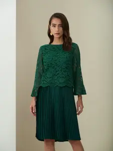 Style Island Green Self Design A-Line Dress