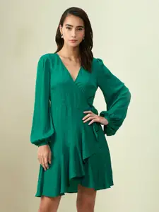 Style Island Green Solid Wrap Dress