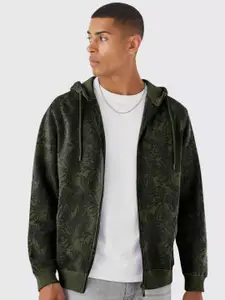 Urbano Fashion Men Tropical Print Hooded Knitted Front-Open Sweatshirt