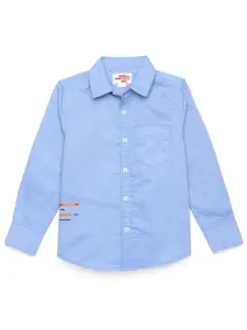 UNDER FOURTEEN ONLY Boys Blue Solid Cotton Casual Shirt