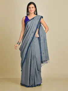 Mitera Grey & Blue Pure Cotton Hand woven soft saree