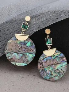 SOHI Green & Gold-Plated Contemporary Drop Earrings