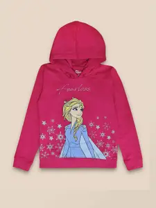 Kids Ville Girls Fuchsia Pink & Blue Frozen Print Hooded Sweatshirt