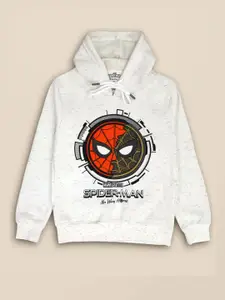 Kids Ville Boys White Spiderman Print Hooded Sweatshirt