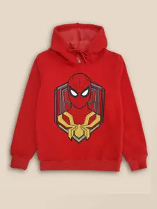 Kids Ville Boys Red Spiderman Printed Hooded Cotton Sweatshirt