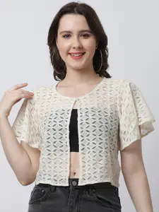 Rute Women White Button Cotton Shrug