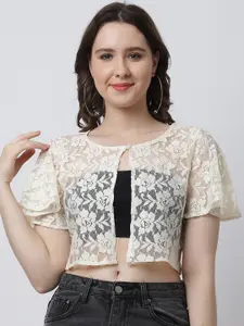 Rute Women White Button Cotton Shrug