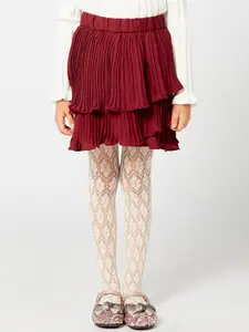 One Friday Girls Maroon Solid A-Line Skirt