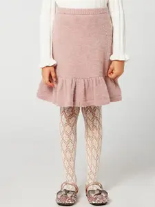 One Friday Girls Pink Solid A-Line Knee Length Skirt