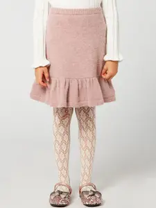 One Friday Girls Pink Solid A-Line Skirt