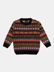 V-Mart Boys Black Self Design Round Neck Cotton Pullover