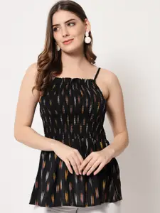 Vastraa Fusion Black & Yellow Geometric Print Peplum Pure Cotton Top