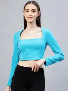 DELAN Women Turquoise Blue Crop Top
