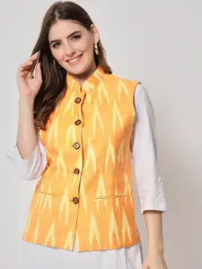 Vastraa Fusion Women Pure Cotton Ikkat Printed Nehru Jacket