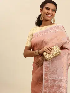 SANGAM PRINTS Pink Woven Design Silk Blend Saree