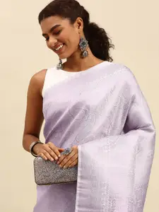 SANGAM PRINTS Lilac Woven Design Silk Blend Saree
