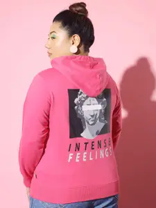 BEYOUND SIZE - THE DRY STATE Women Pink Plus Size Printed Hooded Sweatshirt