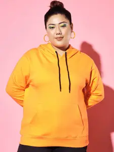 BEYOUND SIZE - THE DRY STATE Women Plus Size Orange Hooded Sweatshirt