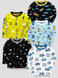 KUCHIPOO Boys Pack of 5 Conversational Printed Round Neck Cotton T-shirt