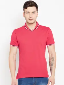 John Players Men Red Solid Polo Neck T-shirt