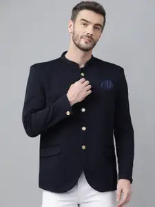 Hangup Men Blue Solid Single Breasted Blazers