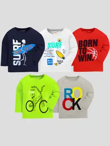 KUCHIPOO Boys Pack of 5 Graphic Printed Round Neck Cotton T-shirt