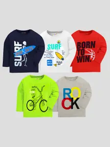 KUCHIPOO Boys  Pack of 5 Graphic Printed Round Neck Cotton T-shirt