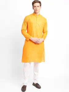 DEVOILER Mandarin Collar Long Sleeves Straight Regular Kurta