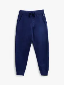 Campana Boys Blue Solid Cotton Track Pants