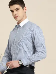 Hancock White Slim Fit Pinstriped Formal Shirt