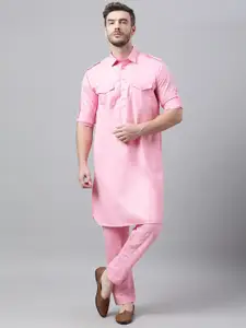 Hangup Men Pink Solid Pathani Kurta with Pyjamas