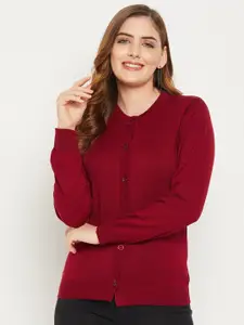 Zigo Women Maroon Wool Cardigan Sweater