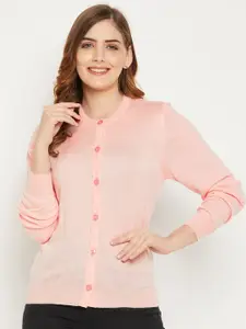 Zigo Women Pink Solid Wool Cardigan Sweater