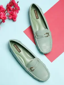 Flat n Heels Women Green Solid Loafers