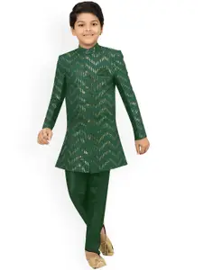 ahhaaaa Boys Green Embroidered Sequinned Kurta with Pyjamas