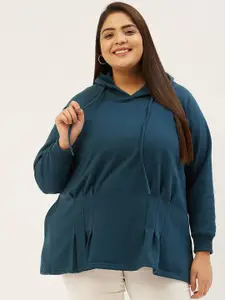 theRebelinme Plus Size Women Teal Hooded Sweatshirt