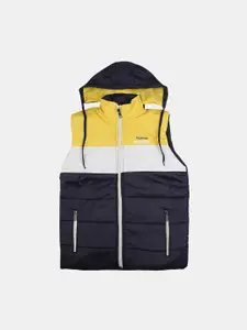V-Mart Boys Navy Blue & Yellow Colourblocked Padded Jacket