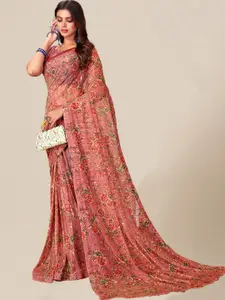 Chhabra 555 Pink & Green Floral Sequinned Embellished Heavy Work Saree