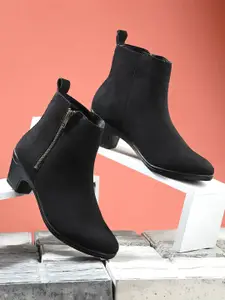 DressBerry Women Black Faux Leather Regular Boots