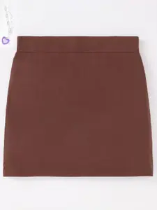 edheads Girls Brown Solid Pure Cotton Pencil Skirt