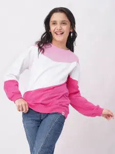 edheads Girls Pink Colourblocked Cotton Sweatshirt